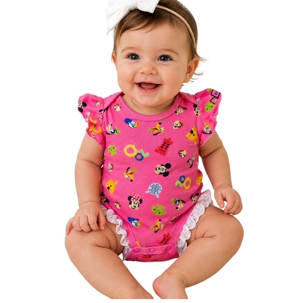 Disney‎ Baby Pink Minnie Mouse Bodysuit Romper 0-3M Ruffle Trim